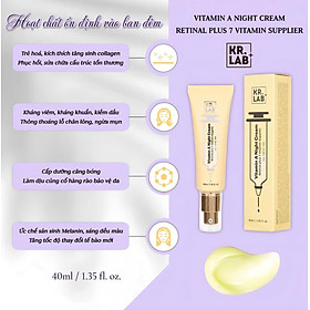 Chi tiết Kem dưỡng da ban đêm KR.LAB VITAMIN A NIGHT CREAM 40ml ( Retinal Kr Lab ) loại bỏ da sần Dưỡng Sáng Mờ Thâm Nám