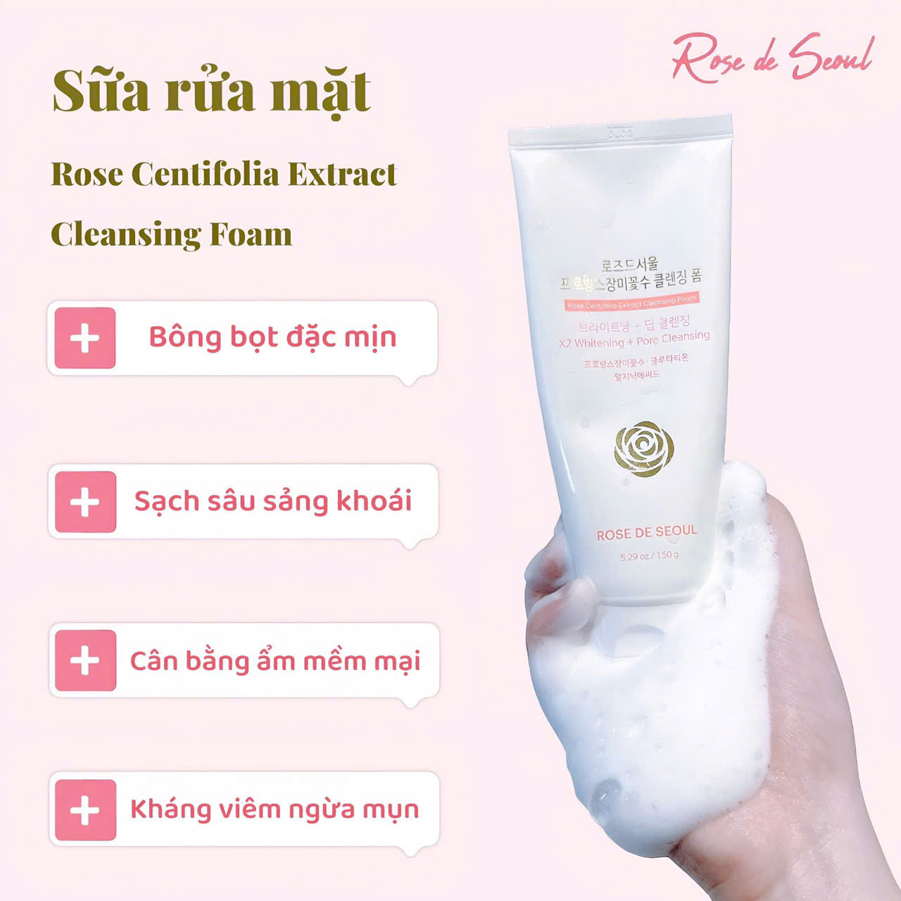 Chi tiết Sữa rửa mặt ROSE DE SEOUL ROSE CENTIFOLIA EXTRACT CLEANSING FOAM 150g