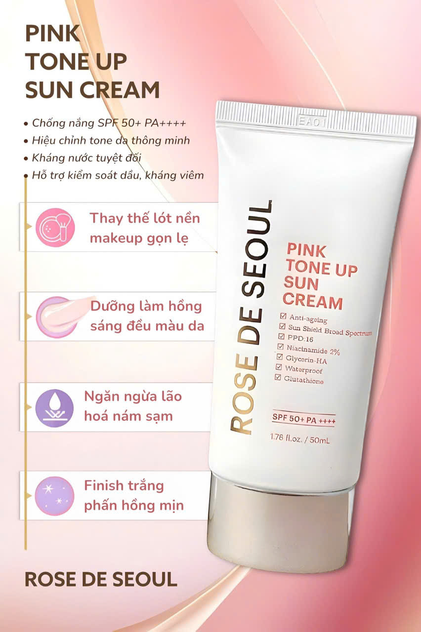 Chi tiết Kem chống nắng ROSE DE SEOUL PINK TONE UP SUN CREAM 50ml