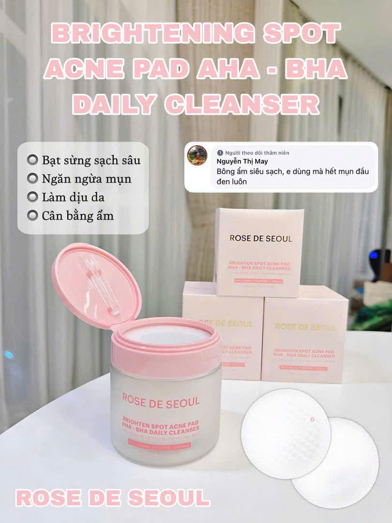 Chi tiết Toner pad rose de seoul brighten spot acne pad AHA- BHA DAILY CLEANSER 70 miếng bông ẩm sạch dầu, mụn cám