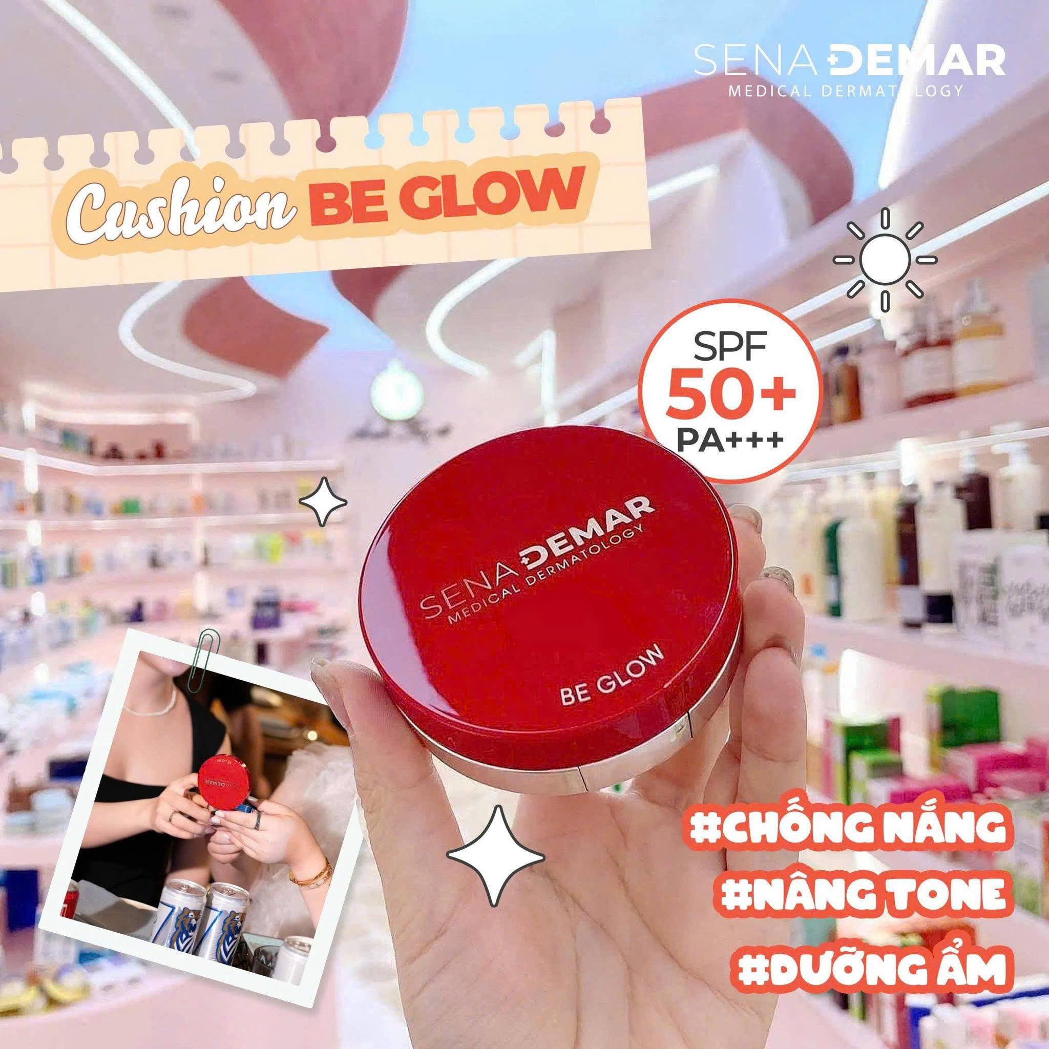 Chi tiết Cushion SENADEMAR BE GLOW CUSHION dạng kem,giúp dưỡng ẩm, làm trắng 15g chống nắng