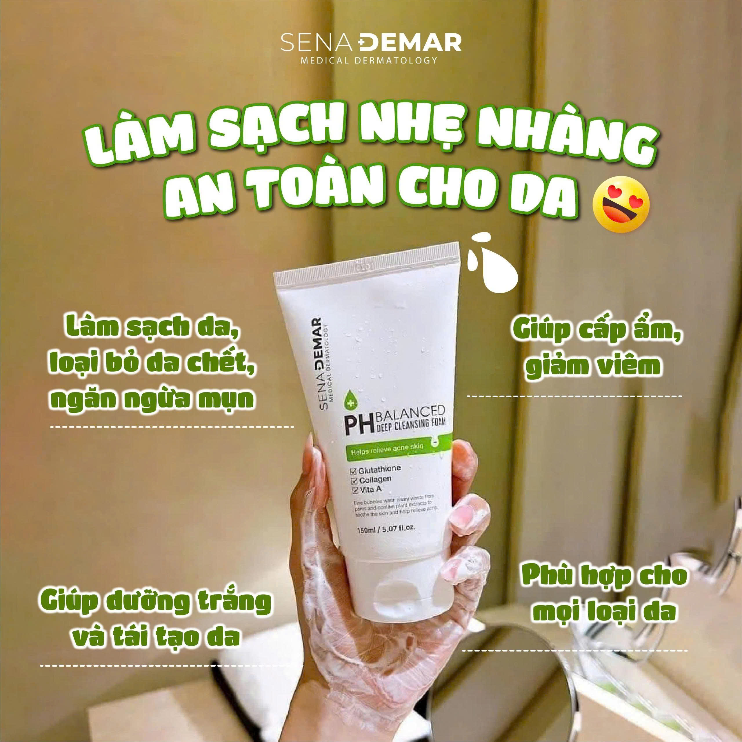 Chi tiết Sữa rửa mặt cấp ẩm SENADEMAR PH BALANCED DEEP CLEANSING FOAM 150ml